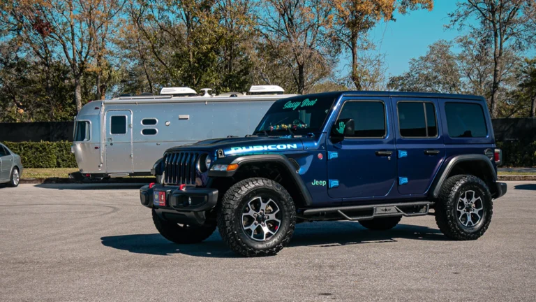 Vinyl wrap and custom decals on a Jeep Rubicon.